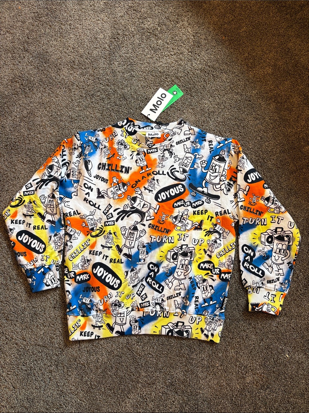 Molo Multicolor Graffiti-Print Kids Sweatshirt - Blue, Orange, Yellow, Black